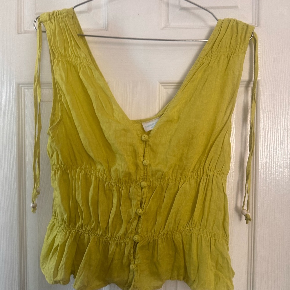 Cynthia Rowley Chartreuse Button-Down Tank Top